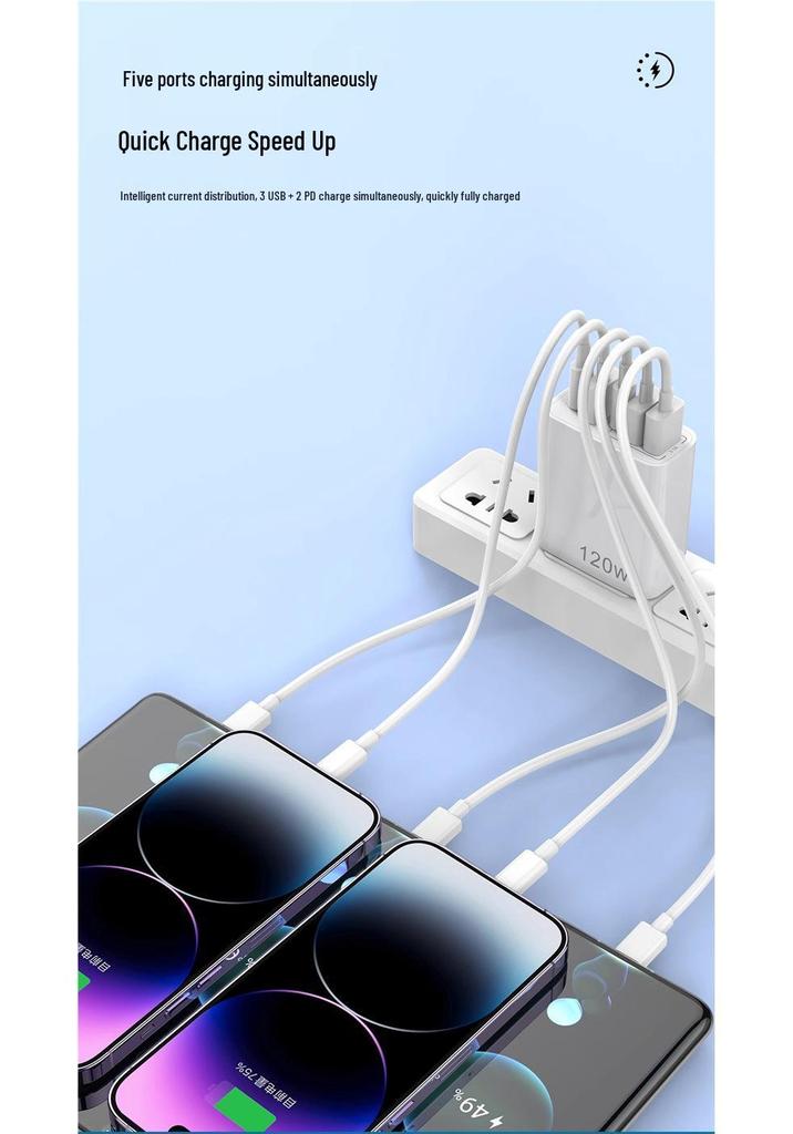 Многопортовое USB-зарядное устройство 120 Вт для Apple, Android, Huawei, Xiaomi, OPPO
