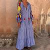 Модное женское длинное платье с V-образным вырезом и рукавами-фонариками, повседневное плиссированное праздничное свободное платье с принтом