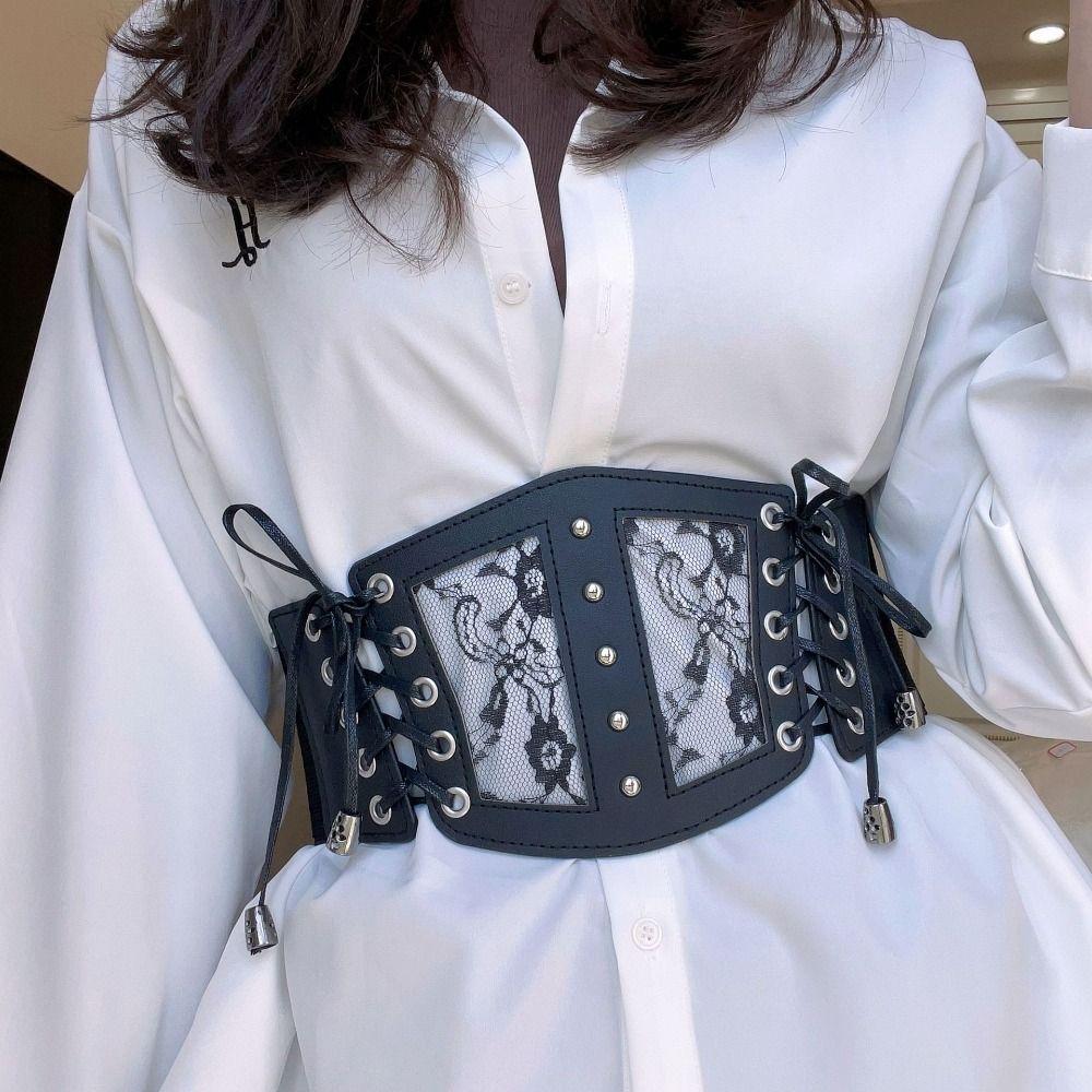High Waist Female Waistband PU Leather Wide Waist Belt Lace Cummerbunds Clothing Accessories