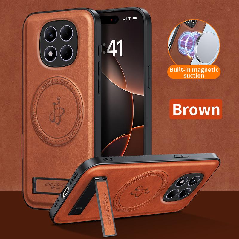 Роскошный магнитный держатель-подставка кожаный чехол для телефона для Xiaomi Redmi 14C 13C Redmi Note 13 14 Pro Беспроводная зарядка Чехол с логотипом