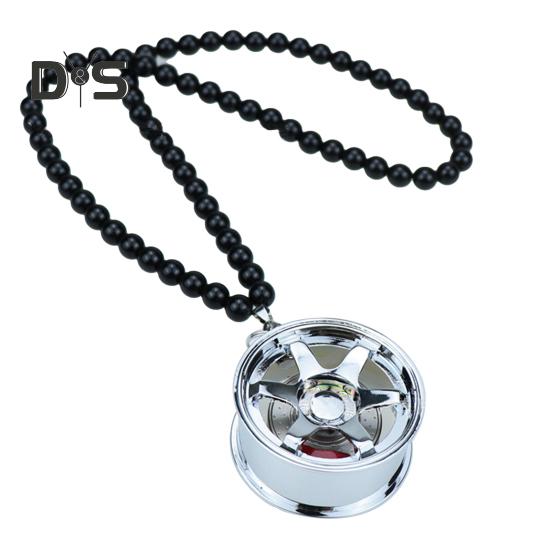 Alloy Racing Wheel Car Pendant Rearview Mirror Hanging Accessory Glossy Black Beads Silver Tag Auto Decoration Unique Design