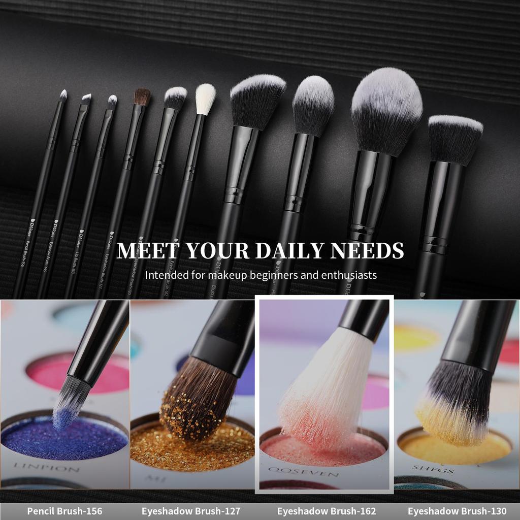 DUcare Профессиональный набор кистей для макияжа, 12 шт., пудра, основа для теней для век, лица, глаз, черные натуральные синтетические волосы, кисти для макияжа