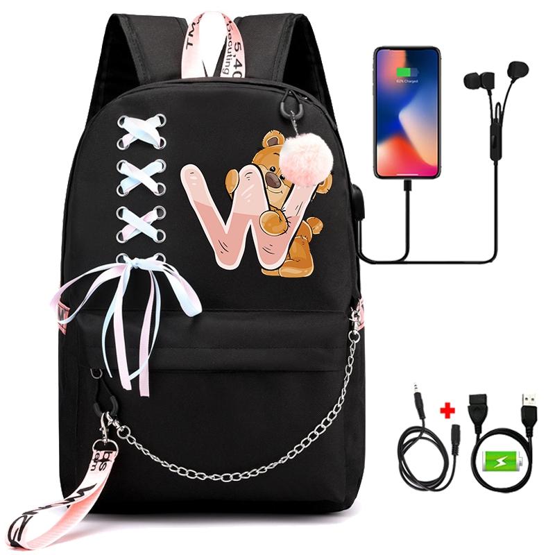 Рюкзак с принтом «Маленький медведь», 26 английских букв, детский рюкзак для школы для мальчиков и девочек, сумка для книг с героями мультфильмов, кавайная школьная сумка для школьников