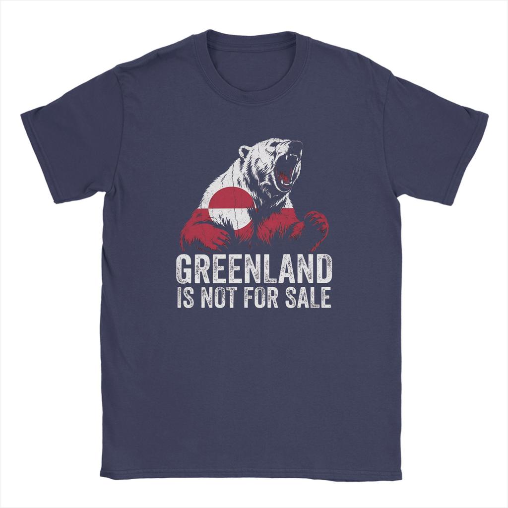 Greenland Flag Vintage Polar Bear TShirts for Men Novelty Cotton Tees Crew Neck Short Sleeve T Shirt Graphic Printed Clothes