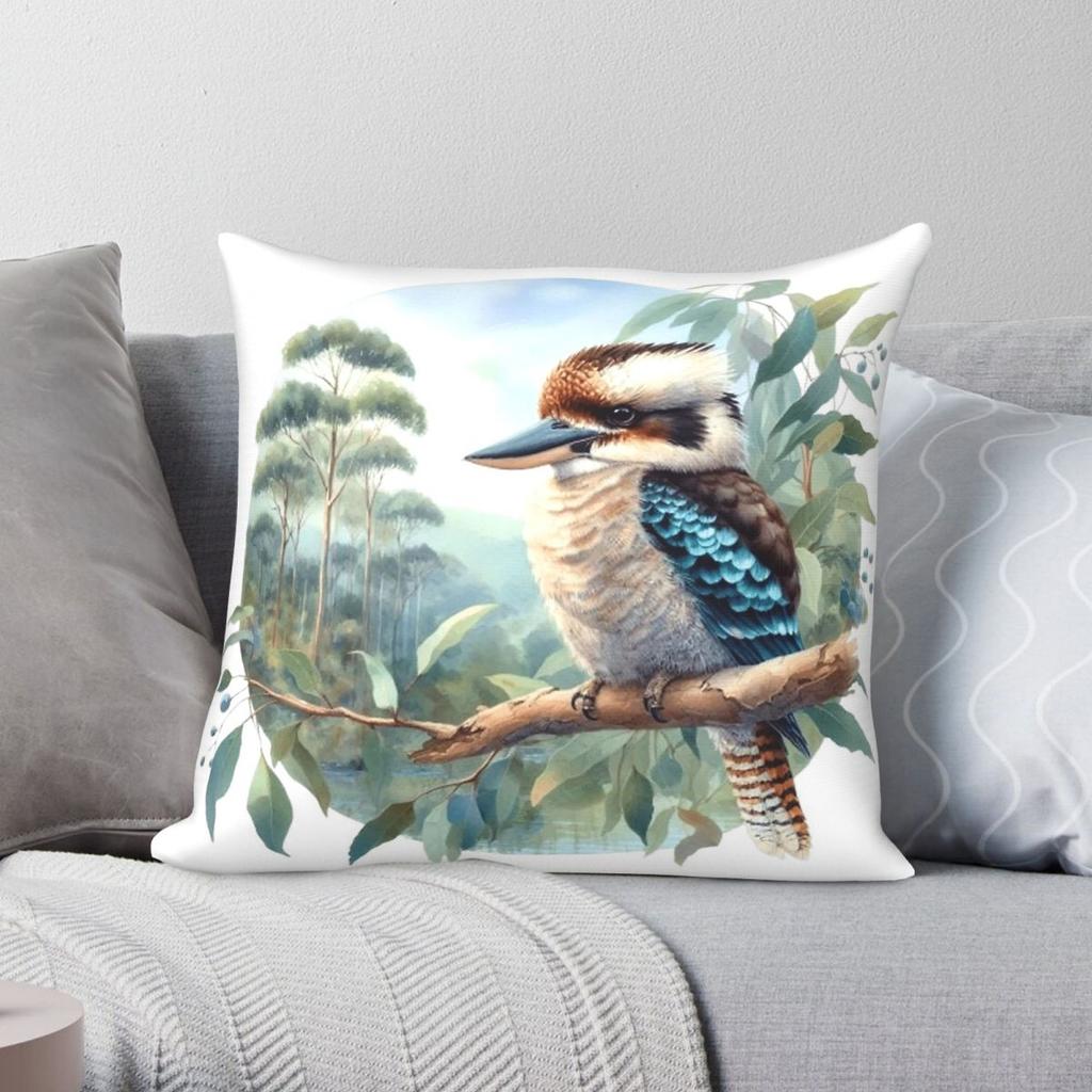 Watercolour Kookaburra Square Pillowcase Polyester Linen Velvet Pattern Zip Decor Pillow Case Bed Cushion Cover Wholesale