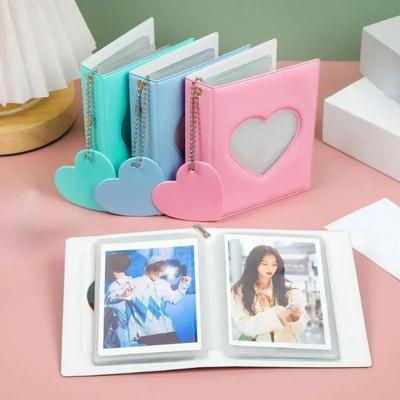 Портативный домашний милый 3-дюймовый однотонный фотоальбом Love Hollow держатель для фотокарточек Подвеска в форме сердца Карты для коллекционирования книг-альбомов