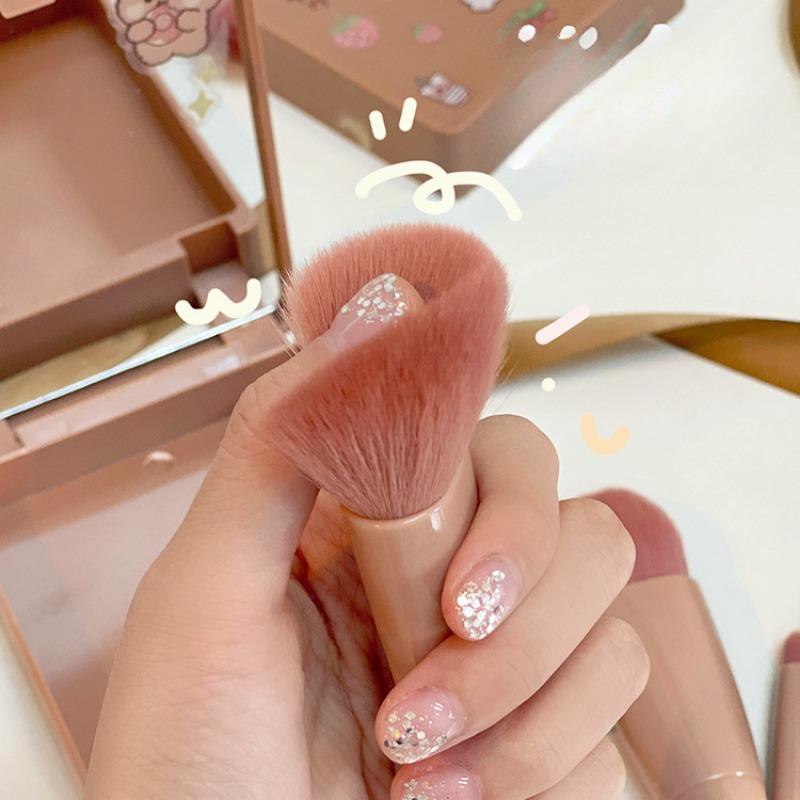 Портативный набор из 5 кистей для макияжа, дорожный набор с зеркалом, мини-многофункциональная кисть для пудры и кисть для нанесения тональной основы, кисть для теней для век