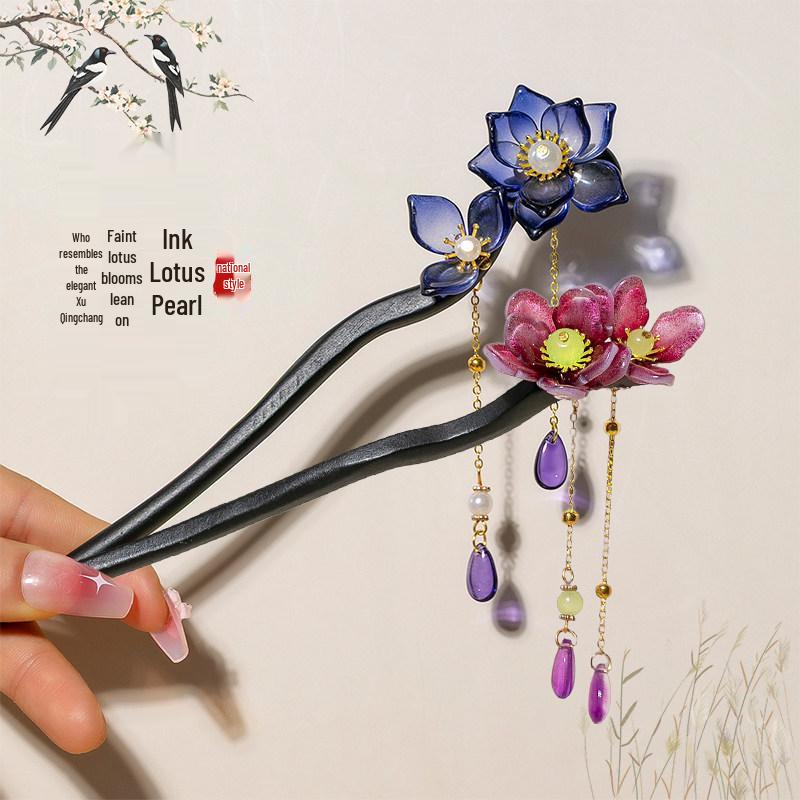 Elegant Wooden Chinese Tassel Hairpin for Hanfu | Women's Ancient Costume Hair Bun Accessory & Styling Ornament Gift.