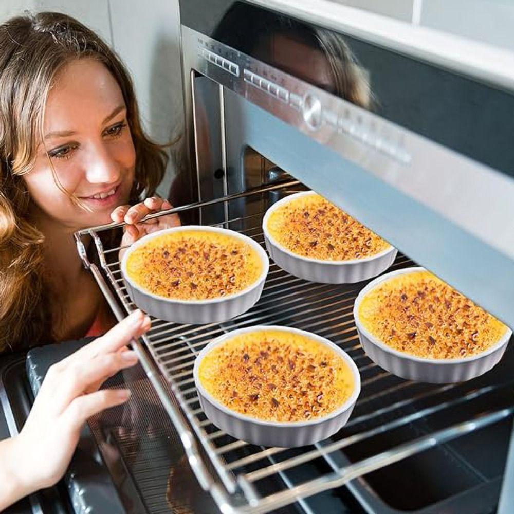 6pcs Shallow Tart Baking Pan Ceramic Souffle Dishes Mini Pie Baking Tray Bakery