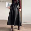 ZANZEA Женские повседневные длинные юбки А-силуэта из искусственной кожи PU