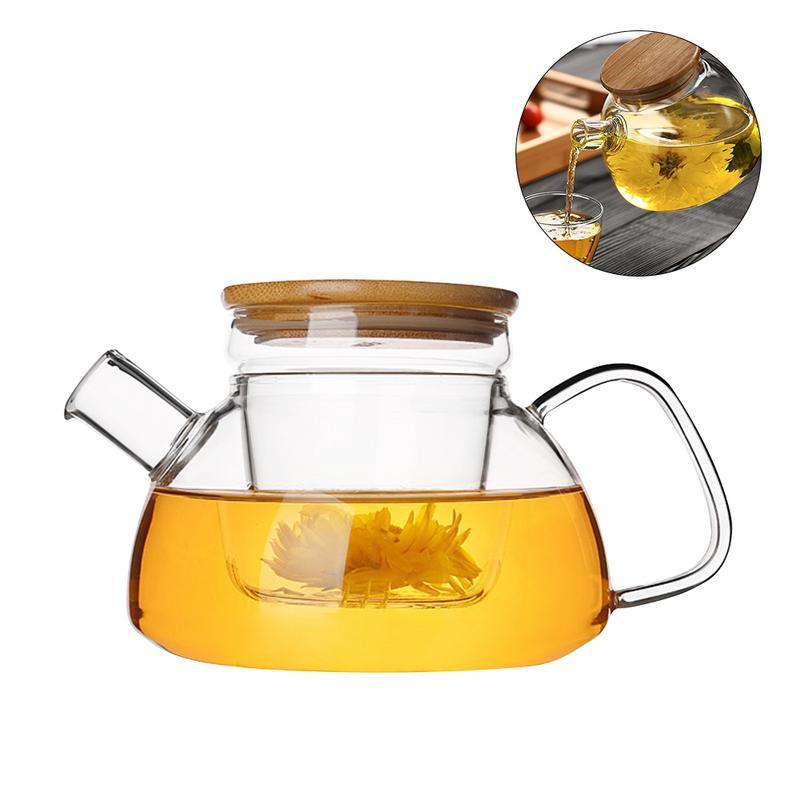 Tea Kettle Tea Kettle Heat Kettle Bamboo Kettle Tea with Bamboo Lid Laurel Flower Elegant Tea Kettle Glass Tea Kettle | Tea Kettles