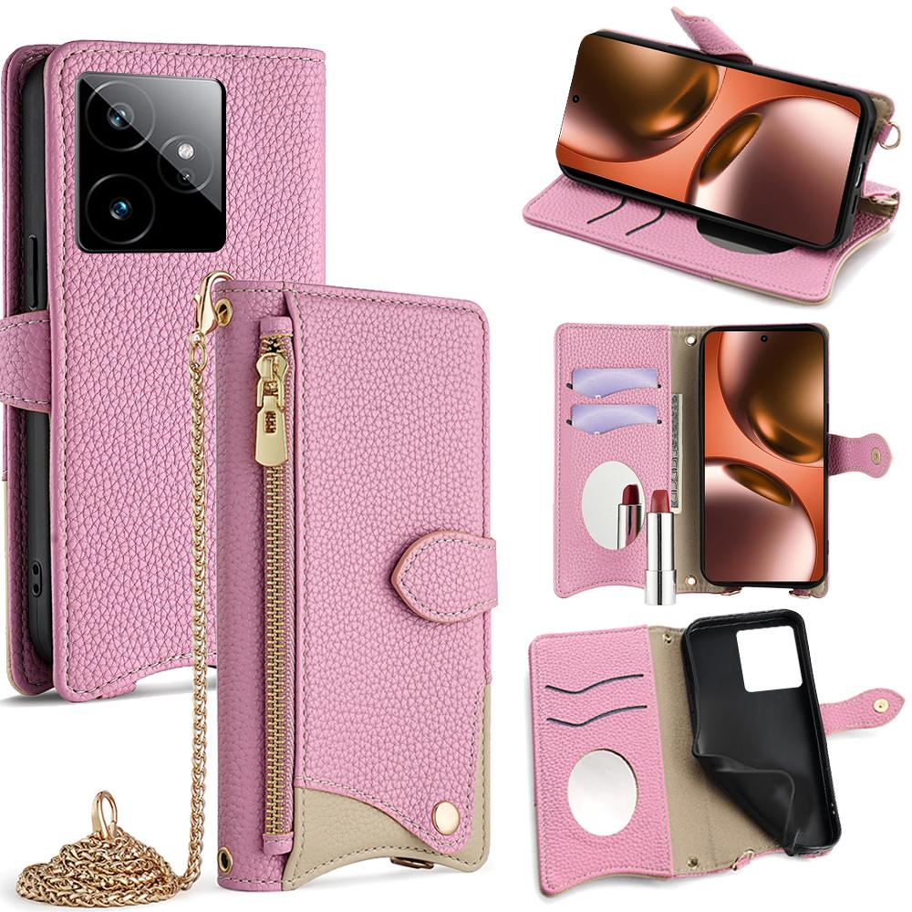 Кожаный чехол-кошелек-подставка для Realme GT 7 5G, стиль «неправильный хвост» с цепочкой