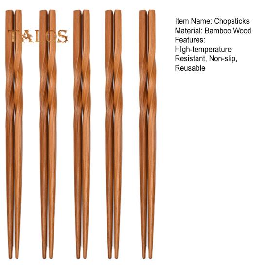 5 Pairs Food Chopsticks Tight Bite Grab Food Natural Bamboo Wood Practical Carbonized Twist Chinese Style Chopsticks Home Supplies