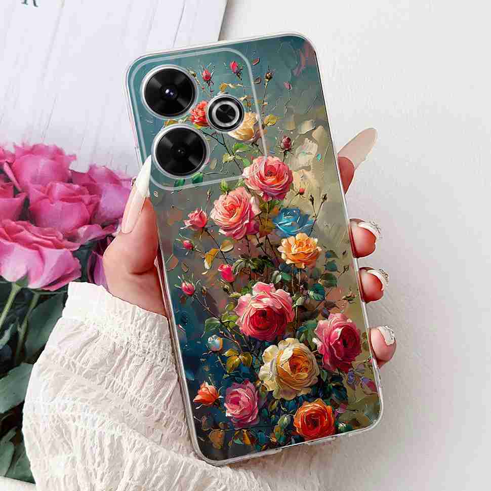 For Xiaomi Redmi 13 4G Case Fashion Girl Flower Silicone Soft TPU Shockproof Cover Coque For Redmi13 redemi13 Bumper Phone Case