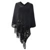Women Autumn Cape Knitting Tassel Hollow Out Bohemian Solid Color Loose V Neck Irregular Plus Size Hem Shawl Fall Poncho