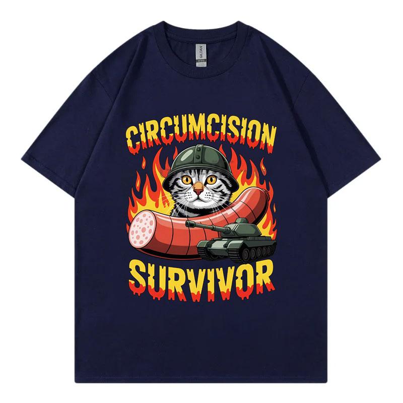 Circumcision Survivor Funny Cat Meme Graphic T Shirts Harajuku Y2k Short Sleeve Tshirts Men Women Casual Loose Cotton Tshirt