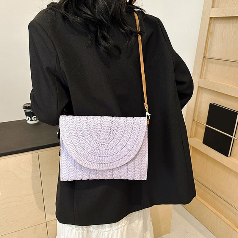 Summer Travel Beach Bag Straw Woven Clutch Bag Fashion Designer Crossbody Shoulder Bag for Women Handbag Ladies Wrist Wicker Bag