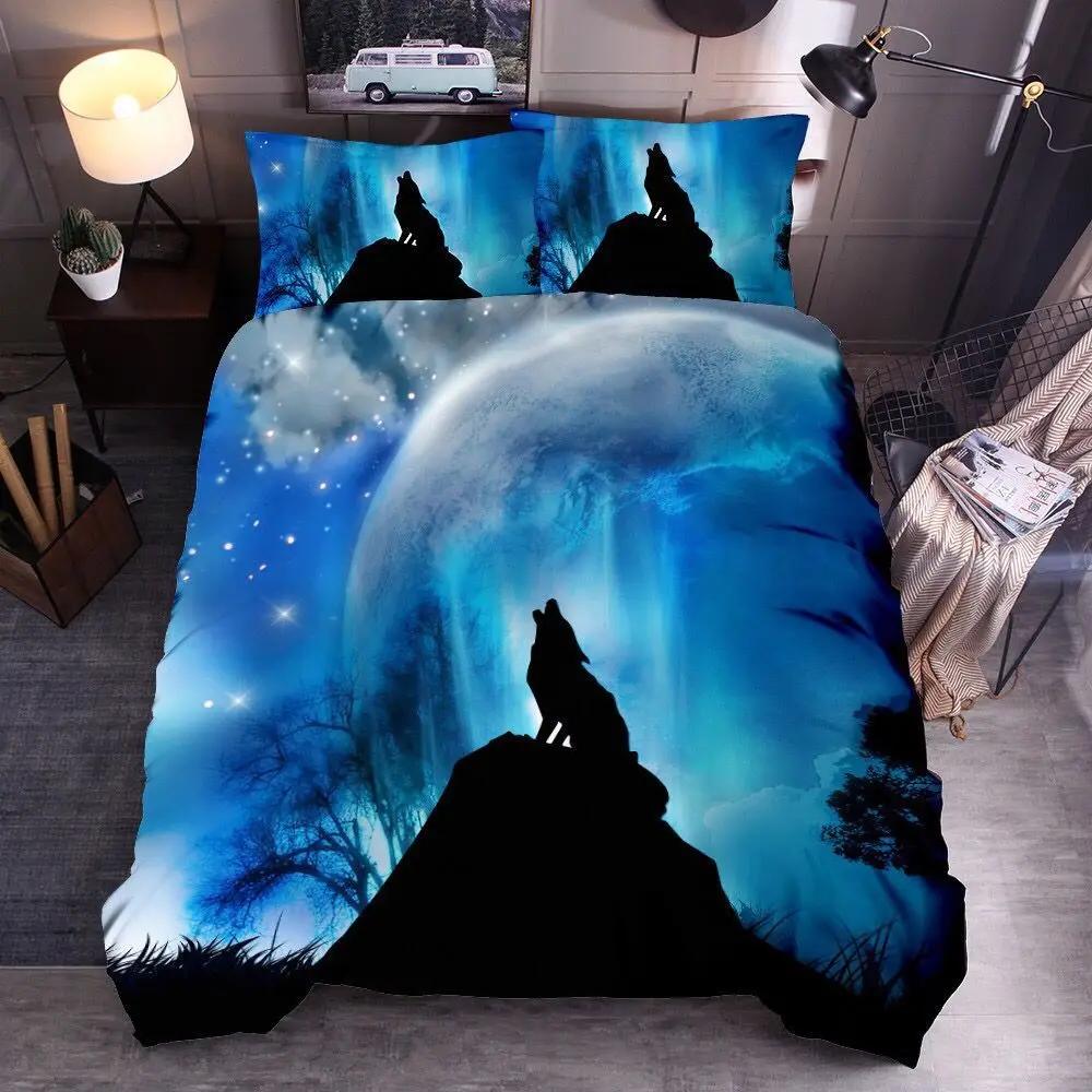Bohemian Style Comforter Bedding Sets Indian Wolf 3pcs Animal Duvet Cover Sets King Size Boho Bedding Polyester Ropa De Cama
