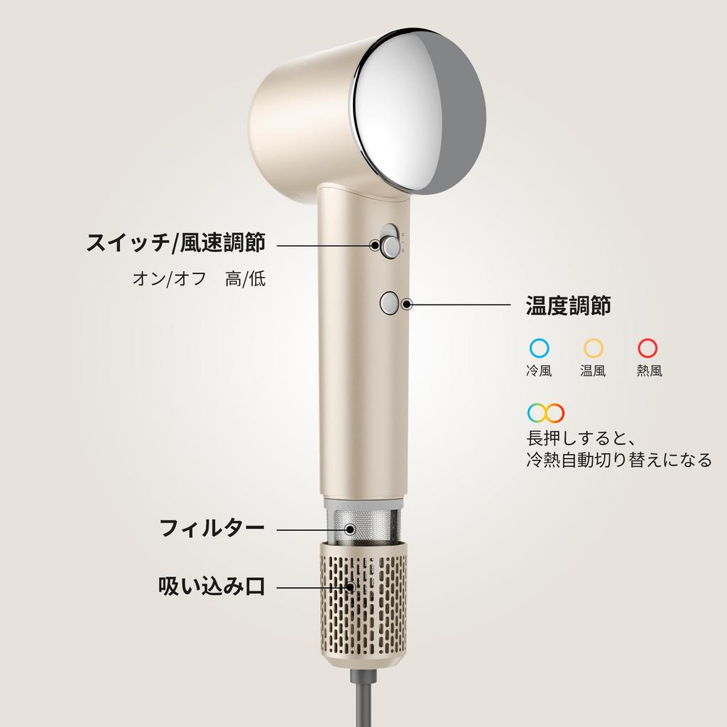 Hair large air quick 200 миллионов отрицательных потоков воздуха 60 дБ для волос, сертифицированный PSE фен, объем 23 м/с, сушка, ионы, ритм горячего/холодного воздуха, 3 уровня