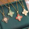 Luxury Rhinestone Four-Leaf Clover Pendant Titanium Steel Necklace Small Fresh Simple Fashion Versatile Temperament Ladies Collarbone Chain