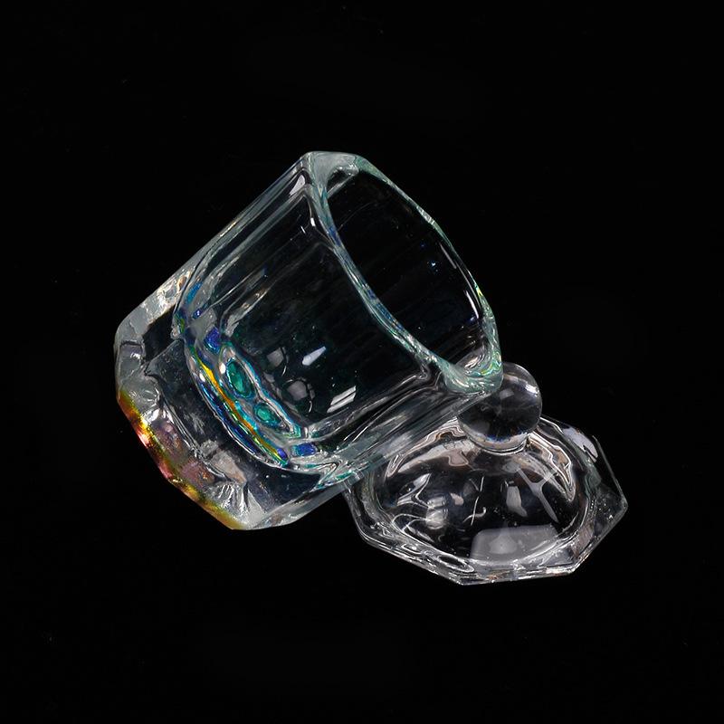 1Pcs Rainbow Crystal Clear Acrylic Liquid Dish Tappen Dish Glass Cup With Lid Bowl For Acrylic Powder Monomer Nail Art Tool