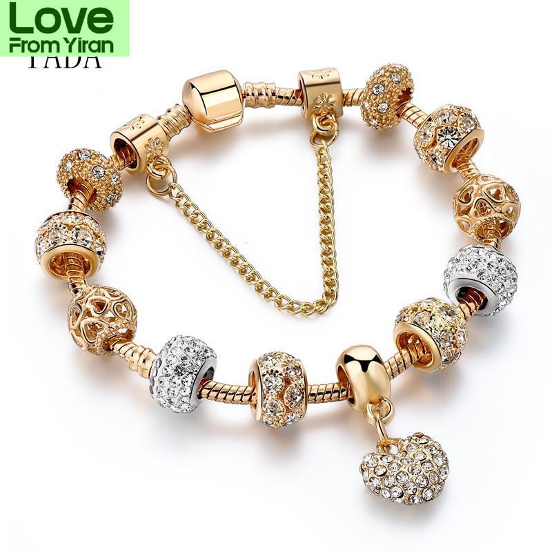 Yada Gifts Ins Модные золотые браслеты в форме сердца и браслеты для женщин Цепные браслеты с подвесками и кристаллами Модный браслет Bt200176