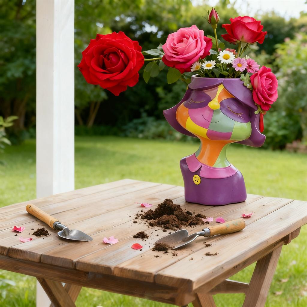 Whirling Hair Girl Resin Flower Vase  Tranquil And Soothing Desktop Decorative Craft