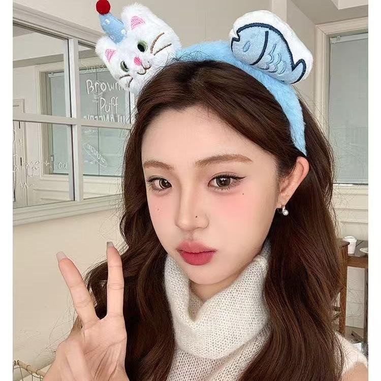 Очаровательный плюшевый ободок для головы «Кошка и пингвин» на осень 2025 года с заколкой-рыбкой для женщин и детей