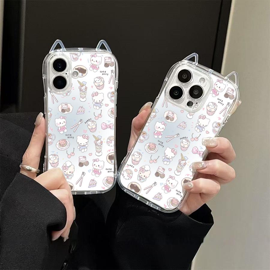Чехол для телефона Sanrio с ушками кошки и яблоком для iPhone 16/11