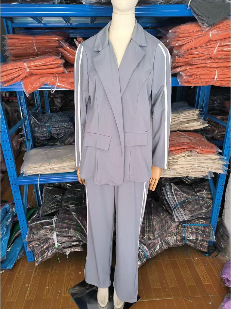 Women's Autumn/Winter Casual Lapel Suit with Wide-Leg Pants - European & American Style Two-Piece Set