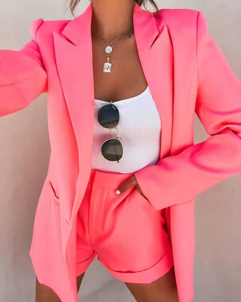 2023Wish European & American Women's Fashion: Sexy Lapel Cardigan Top & Shorts Set