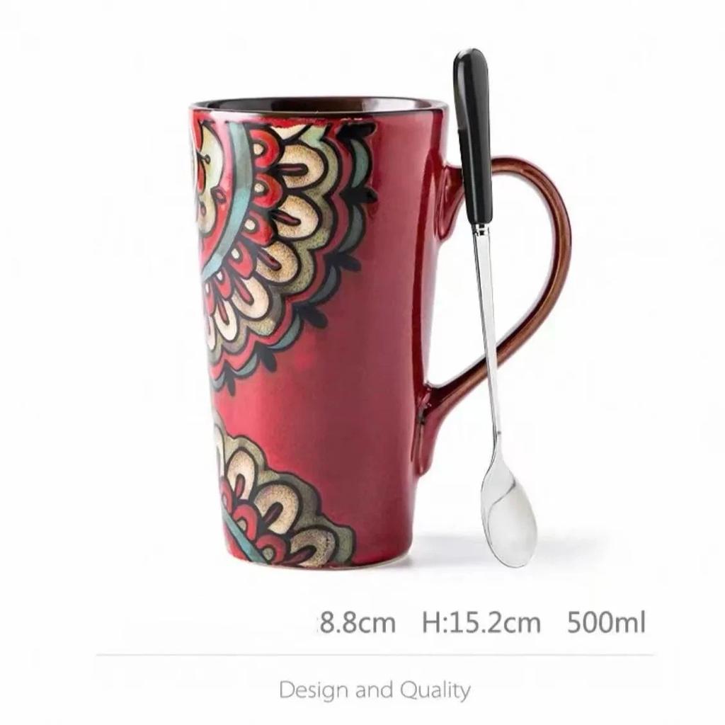 Большая керамическая кружка в скандинавском стиле с ложкой и крышкой – Креативная и персонализированная кофейная чашка