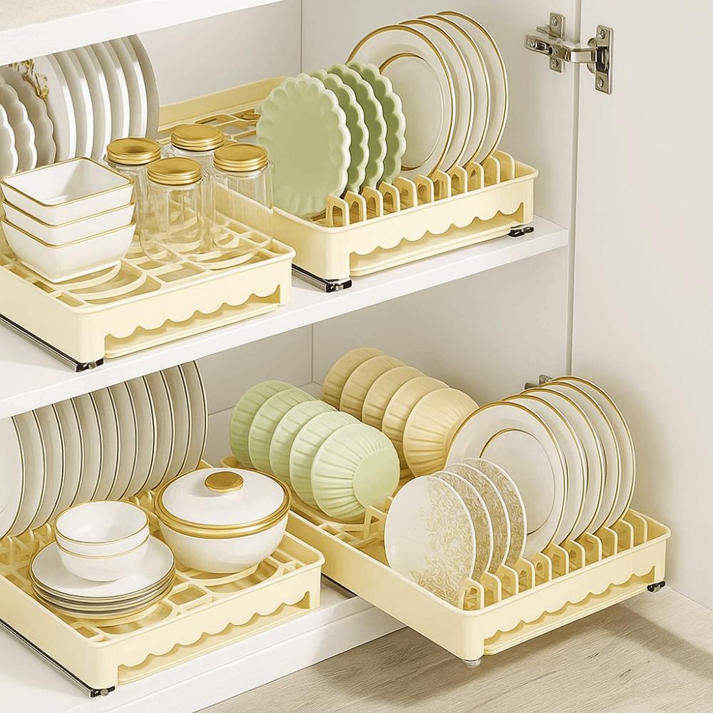 Punch-free Pull Out Dish Rack Built-In Drawer-type Plate Drain Rack Durable Dish Holder  Pantry