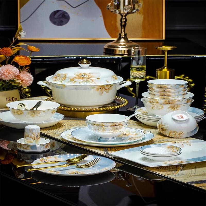 Tao Zhi Light Luxury Chinese Ceramic Dinnerware Set