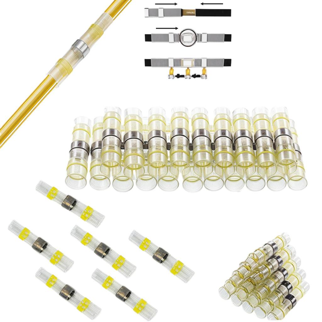 CTRICALVER Welded and Sealed Wire Joints, 30 Waterproof Heat Shrink Butt Joints, Wire Terminals, Marine Insulated Butt Joints (Yellow)