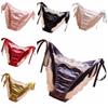Crystal Bow Rhinestone Satin Panties Ice Silk Lace Briefs for Women Sweet Lace Tie Panties  Girl