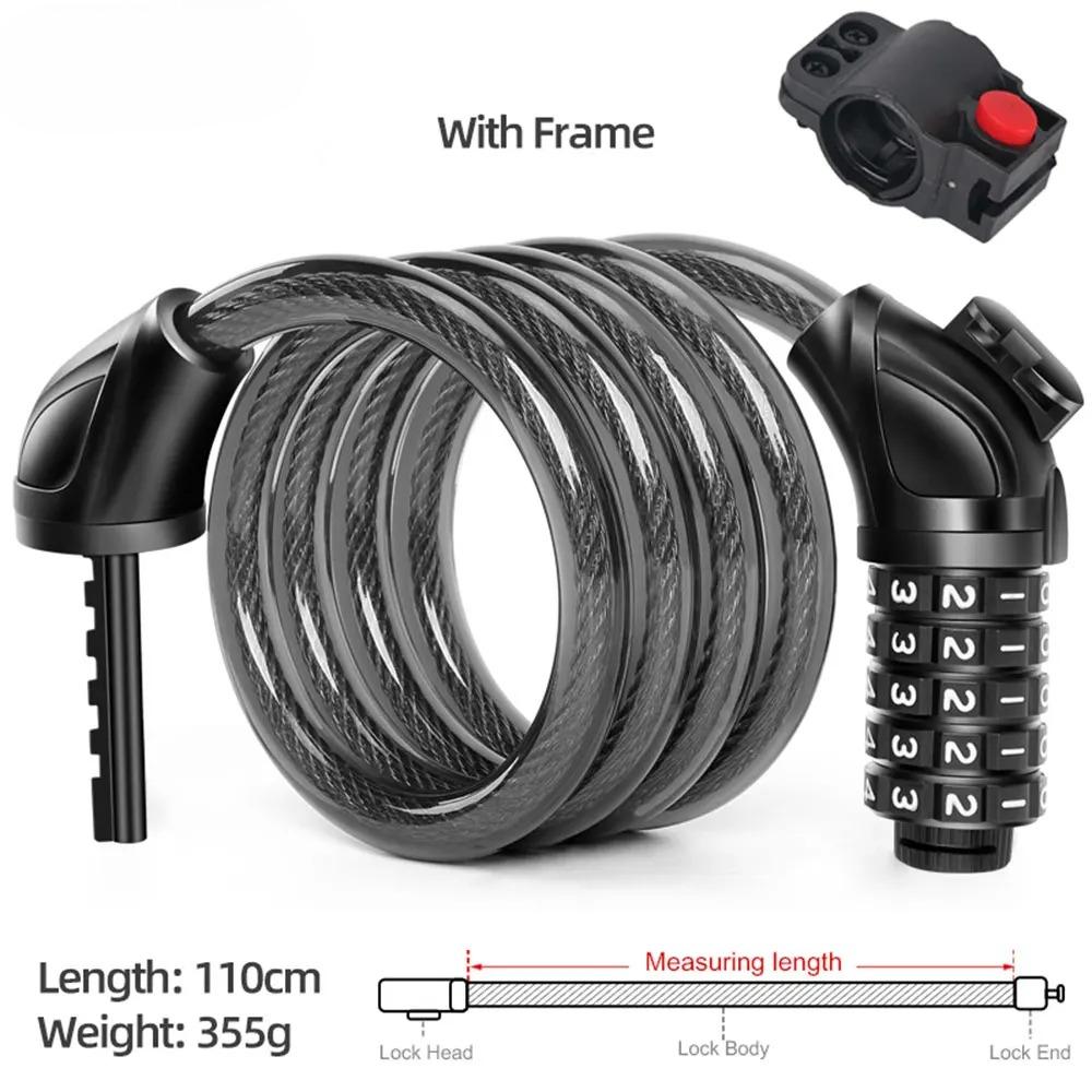 Bicycle Lock 5 Digit Code 1200mm*12mm Anti-theft Lock Bike Security Accessory Steel Cable Cycling Bicycle Lock 251106 4