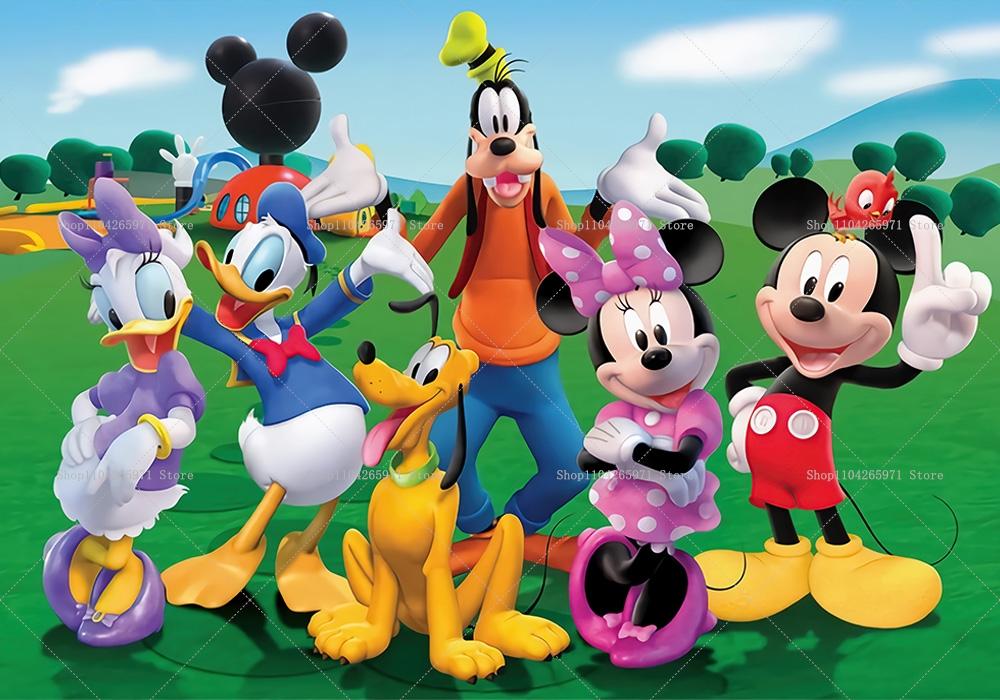 Фон для семейной фотографии с Микки Маусом из мультфильма Disney, Баннер для вечеринки в честь Дня Рождения, Украшение для Baby Shower, Реквизит для фотографии