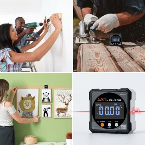 Digital Angle Finder, 4-side Magnetic Level Box with Laser, Precise Measurement Tool with Led Backlight For Hanging, Woodworking