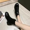 Женские ботинки 6, массивный каблук, круглый носок, молния, кожаные туфли, эластичная платформа, короткие женские ботильоны, большие размеры