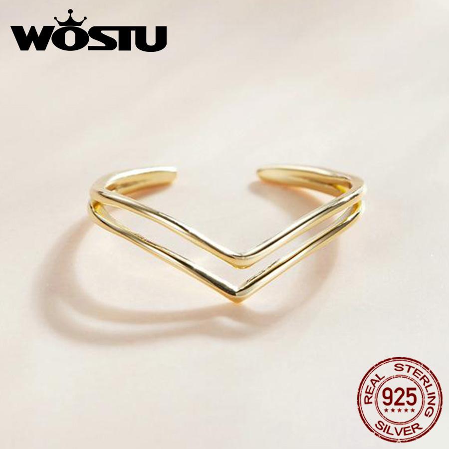 WOSTU 925 Sterling Silver Gold Plated Victoria's Rings, Women Stackable Adjustable Ring
