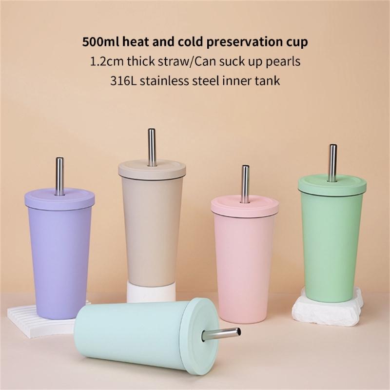 Double Layer Vacuum Insulated Cup With Straw 316L Stainless Steel Tumblers Water Bottle with Ergonomic Handle