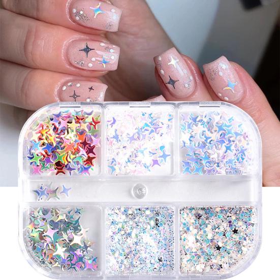 1 Box Nail Sequins Sufficient Quantity Non-Irritation Shiny Visual Effect Sparkling Light Reflective Attractive Mixed DIY Nail Glitters Star