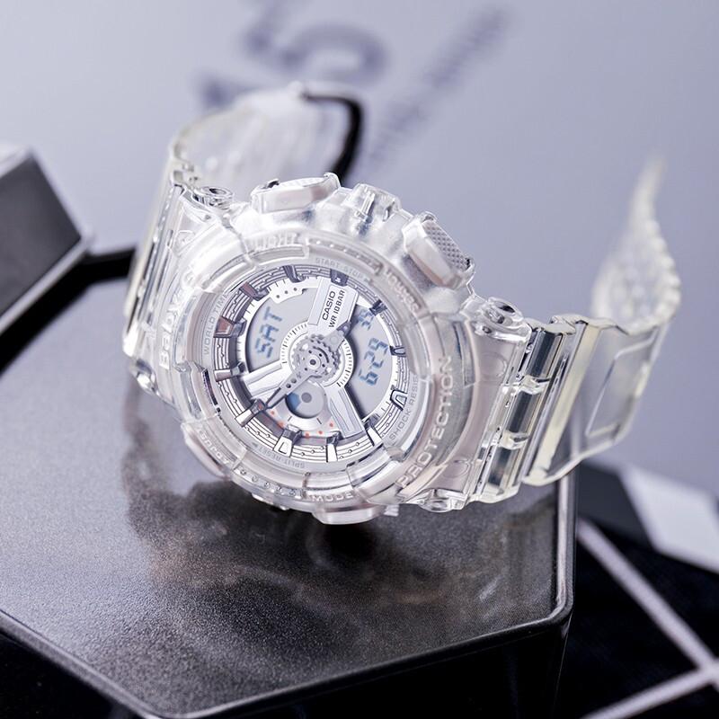 Casio G-Shock Summer Cool Прозрачная серия Ice Tough Часы с кварцевым механизмом Цвет мороженое розовый Унисекс Часы Черный GA-700SK-1A+BA-110CR-7A