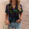 Retro Print Women's T Shirt Classic Floral Tees For Ladies Summer V-Neck Short Sleeve Tops Female Oversized Clothes Daily Blouse