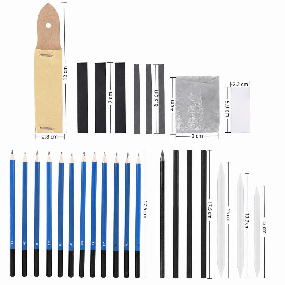 33PCS With Storage Bag Drawing Supplies Non Toxic Charcoal Sticks Sketch Pencil  Line Drafting