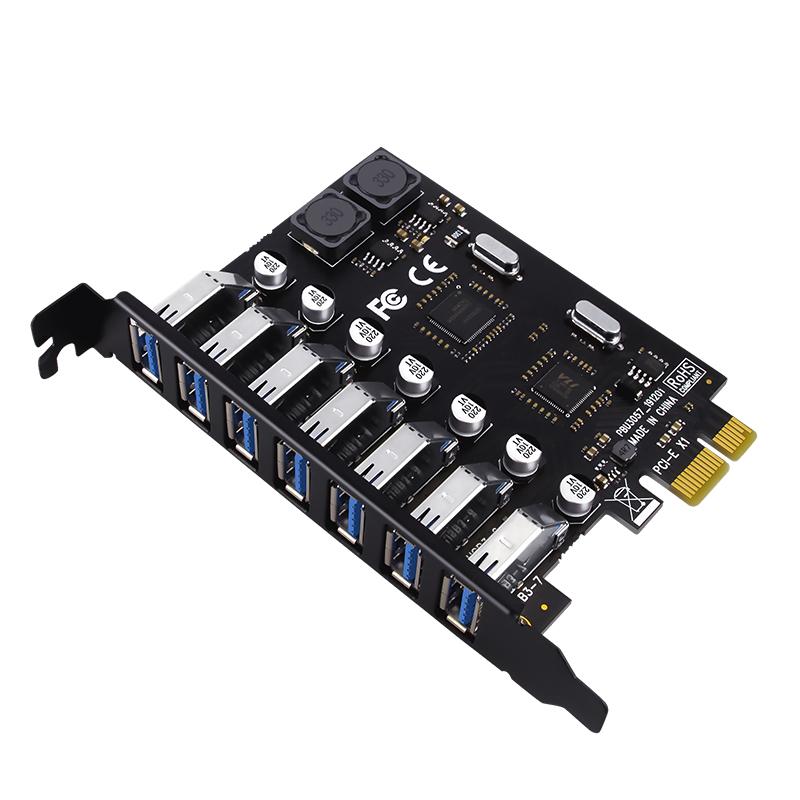 Адаптер USB 3.0 PCI Express PCI e до 7 портов Карта адаптера расширения USB 3 USB3 PCIe PCI-e x1 Конвертер контроллера для настольного компьютера PCAA
