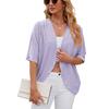 Women's Spring and Summer Solid Color Mid Sleeve Cardigan Jacket Loose Casual Elegant Top