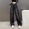Женские джинсы прямого кроя с высокой талией, облегающие, с широкими штанинами, черного и серого цвета, больших размеров, длиной до пола, осень 2025