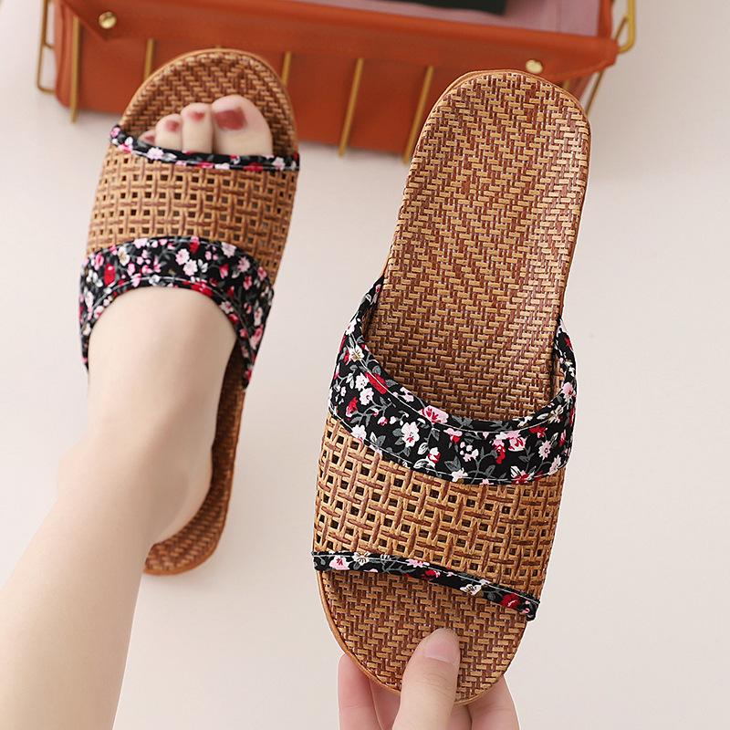 Летние женские нескользящие дышащие льняные тапочки